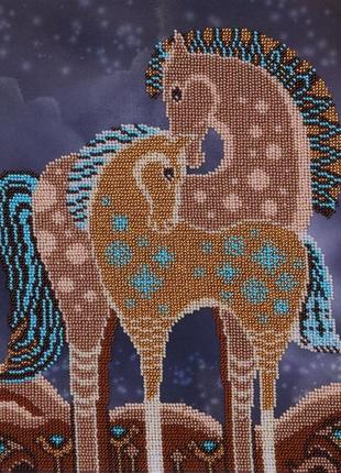 Набір для вишивки бісером "казкові коні" поле, пара, любов, ніч, зірка, часткова викладка, 27x31 см