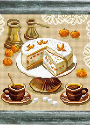 Набір для вишивки хрестиком "торт, мандарини та кави" zweigart madeira муліне 25х25 см