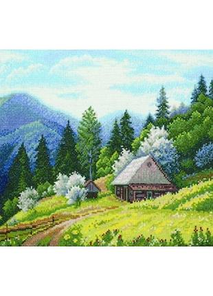 Набір для вишивання нитками хрестом "карпатська весна" aida муліне дмс pony 35x26 см