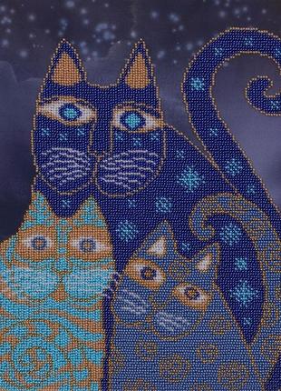 Набір для вишивки бісером "милі котики" кошеня, кішка, кіт, ніч, зірка, часткова викладка, 29x32 см