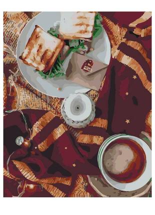 Картина за номерами "сніданок у ліжко" з фарбами та пензликами стандартні картини за цифрами 40х50 см