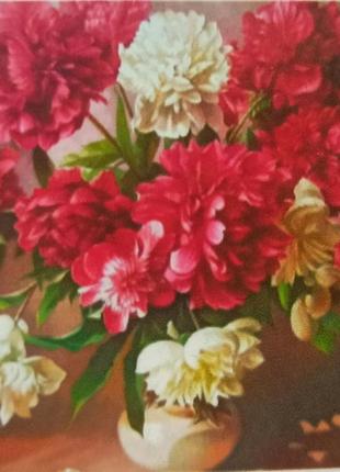 Алмазна вишивка "букет півонії у вазі" червоні та білі квіти букет повна викладка мозаїка 5d набори 30х40 см