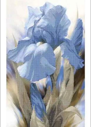 Схема для вышивки бисером "синие ирисы" петушки цветы декор букет частичная зашивка 29,5х54 см