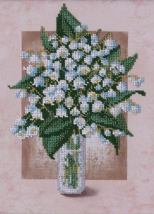 Набор для вышивки бисером "ландыши"  цветы декор букет сад ваза частичная выкладка 22x28 см
