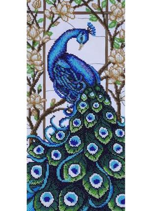 Набір для вишивки бісером "павич" сад, квіти, сакура, півонії, лоза часткова викладка, 42х20 см