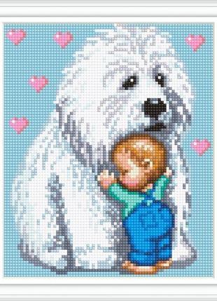 Алмазна вишивка "вірний друг" собака пес дитина малюк повна викладка мозаїка 5d набори 23x30 см1 фото