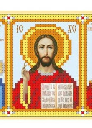 Набір для вишивки бісером "іконостас" микола чудотворець, ісус, казанська, бог, ікона, часткова викладка, 18x8 см