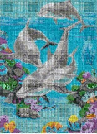 Алмазна вишивка "дельфіни" море захід сонця прибій сім'я повна викладка зашивка мозаїка 5d набори 30х40 см