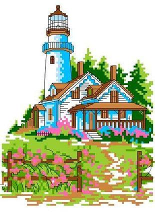 Набір для вишивання нитками хрестом "маяк біля моря" нитки муліне канва голка канва з малюнком