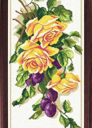 Набір для вишивки хрестиком " троянди та сливи " zweigart madeira муліне 25х50 см