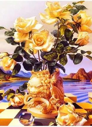 Алмазная вышивка " букет из желтых роз в вазе " полная выкладка мозаика 5d наборы 30х40 см
