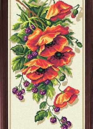 Набір для вишивки хрестиком "маки та ожини" zweigart madeira муліне 25х50 см