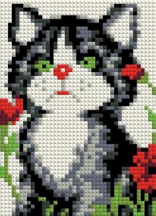 Алмазна вишивка "чорне кошеня" кіт квіти очі повна викладка мозаїка 5d набори 16x20 см