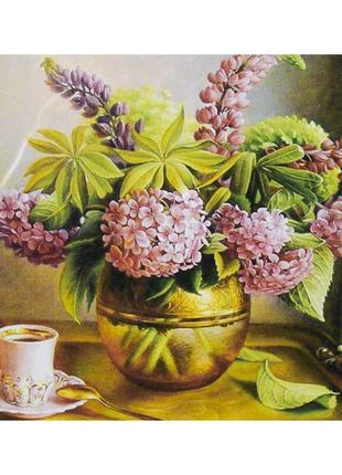 Алмазная вышивка  " гортензия и кофе " люпин стол букет цветы полная выкладка мозаика 5d наборы 30х40 см