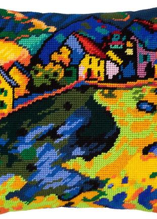 Набір для вишивання подушки хрестиком будинки на пагорбі в кандинський страмін з пряжею zweigart напівхрест муліне 40х401 фото