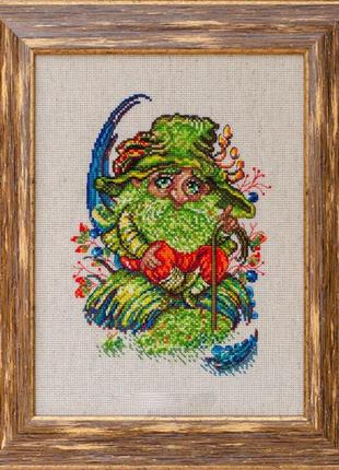 Набор для вышивания нитками крестом "дух леса" домовой дух оберег амулет очаг aida  мулине дмс  pony 15х21 см