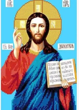Алмазная вышивка икона образ  иисус христос вседержитель  частичная выкладка мозаика 5d наборы 30х40 см
