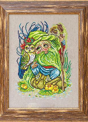 Набір для вишивання нитками хрестом "дух води" будинковий дух оберіг амулет вогнище aida муліне дмс pony 15х21 см
