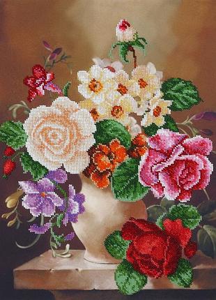 Набір для вишивки бісером "солодкий аромат" букет, композиція, квіти, часткова викладка, чехія, 33х40 см