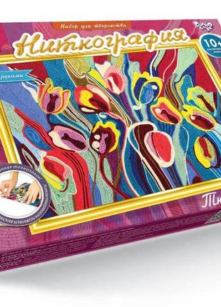 Набір для творчості "тюльпани" ниткографія муліне дитяча творчість у коробці 35,5x25,5 см