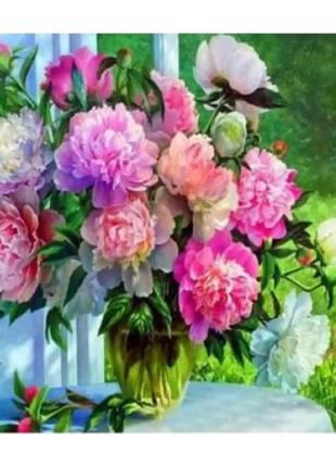 Алмазна вишивка "букет півонії у вазі" червоні та білі квіти букет повна викладка мозаїка 5d набори 30х40 см