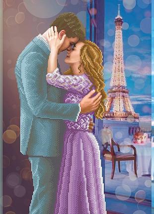 Набор для вышивки бисером "влюбленные в париже "пейзаж, весной, воздушные шары, частичная выкладка, 33х49 см