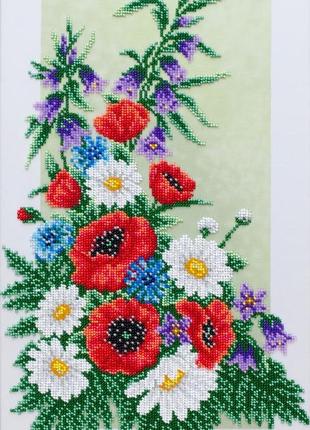Набір для вишивки бісером "польовий букет" весняні квіти, букет, первоцвіти, часткова викладка, 25х41 см
