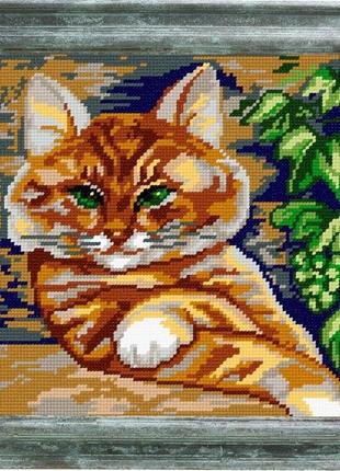 Набір для вишивання хрестиком " кіт на відпочинку " zweigart madeira муліне 25х25 см