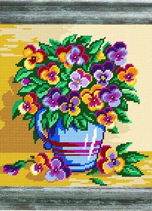 Набір для вишивки хрестиком "анютині очі у вазі" zweigart madeira муліне 25х25 см