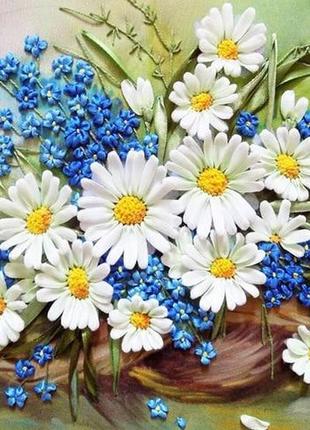 Набор алмазной мозаики вышивки ромашки и васильки в корзине цветы полная выкладка мозаика 5d наборы 30х40