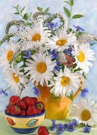 Набір вишивки алмазної мозаїки букетик ромашок квіти букет повна викладка мозаїка 5d набори 30х40