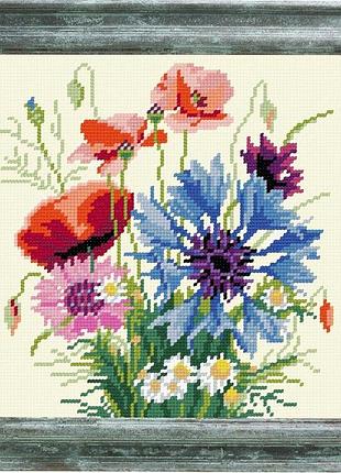 Набір для вишивки хрестиком "маки з волошками" zweigart madeira муліне 25х25 см