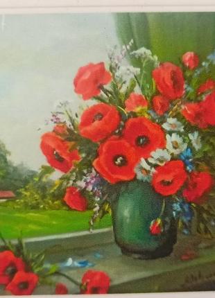 Алмазная вышивка  "букет маков на подоконнике" цветы ромашка дом полная выкладка мозаика 5d наборы 30х40 см