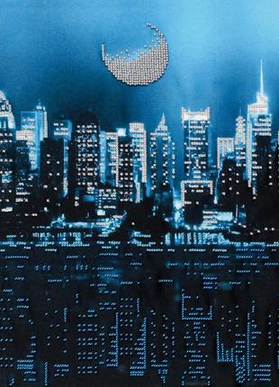 Набор для вышивки бисером огни большого города ночной город луна нью-йорк частичная выкладка,чехия 28х33 см1 фото