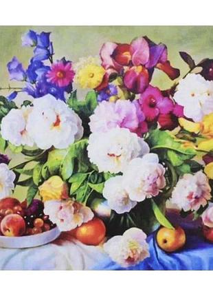 Алмазна вишивка яскравий букет та фрукти композиція півонія повна викладка, мозаїка 5d набори 30х40 см