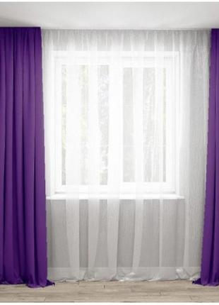 Шторы микровелюр фиолетовый с пришитой тесьмой 150 *280 см -  2 шт.