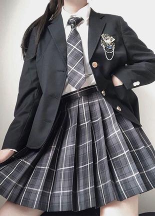 Жіноча краватка темно сіра чорна у клітинку шкільна форма преппі аніме кавай кейпоп стиль5 фото