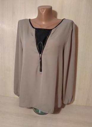 Блуза туника шифоновая с кожанными вставками