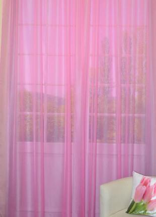 Тюль вуаль шифон розовый с пришитой тесьмой 200*280 см3 фото