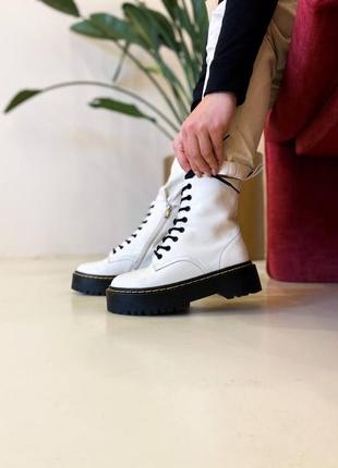 Женские высокие кожаные ботинки dr. martens jadon ii white black (premium)4 фото