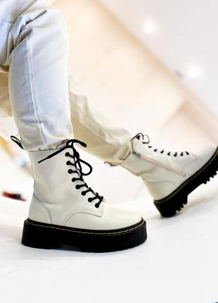 Женские высокие кожаные ботинки dr. martens jadon ii white black (premium)2 фото