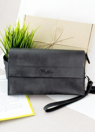 Клатч к1 tb чоловічий шкіряний (барсетка) tom stone  чорний матовий