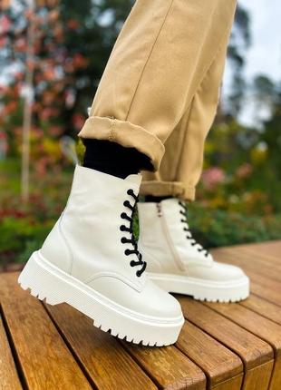 Женские высокие кожаные ботинки dr.martens jadon white  (premium)9 фото