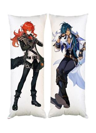 Дакимакура подушка кэйа дилюк геншин импакт двухсторонняя 40х100 см (dk0004)