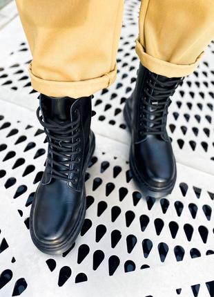 Женские высокие кожаные ботинки dr.martens mono black  (premium)6 фото