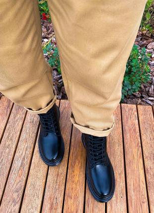 Женские высокие кожаные ботинки dr.martens mono black  (premium)7 фото