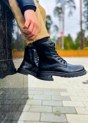 Женские высокие кожаные ботинки dr.martens mono black  (premium)9 фото