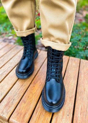 Женские высокие кожаные ботинки dr.martens mono black  (premium)8 фото