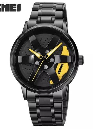 Часы мужские металлические skmei 1824 черные с желтым