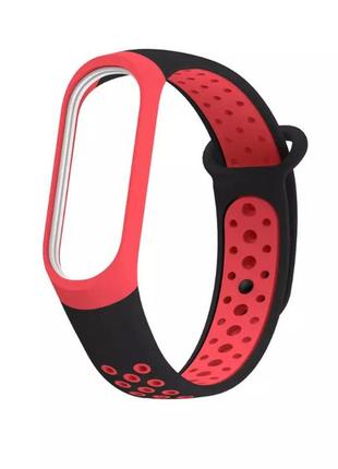 Браслет / ремешок для фитнес-трекер / смарт часы mi band 3 / 4  черный с красным1 фото